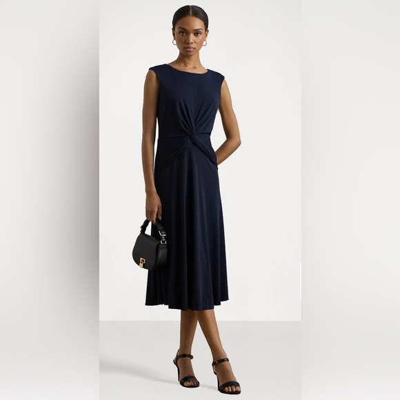 Ralph Lauren Dresses & Skirts - Lauren Ralph Lauren navy blue twist-front jersey midi dress. NWT Size 14